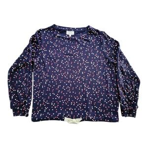 Soma Weekend‎ The Sunday Lounge Top Womens Size Medium Blue Red Hearts Print
